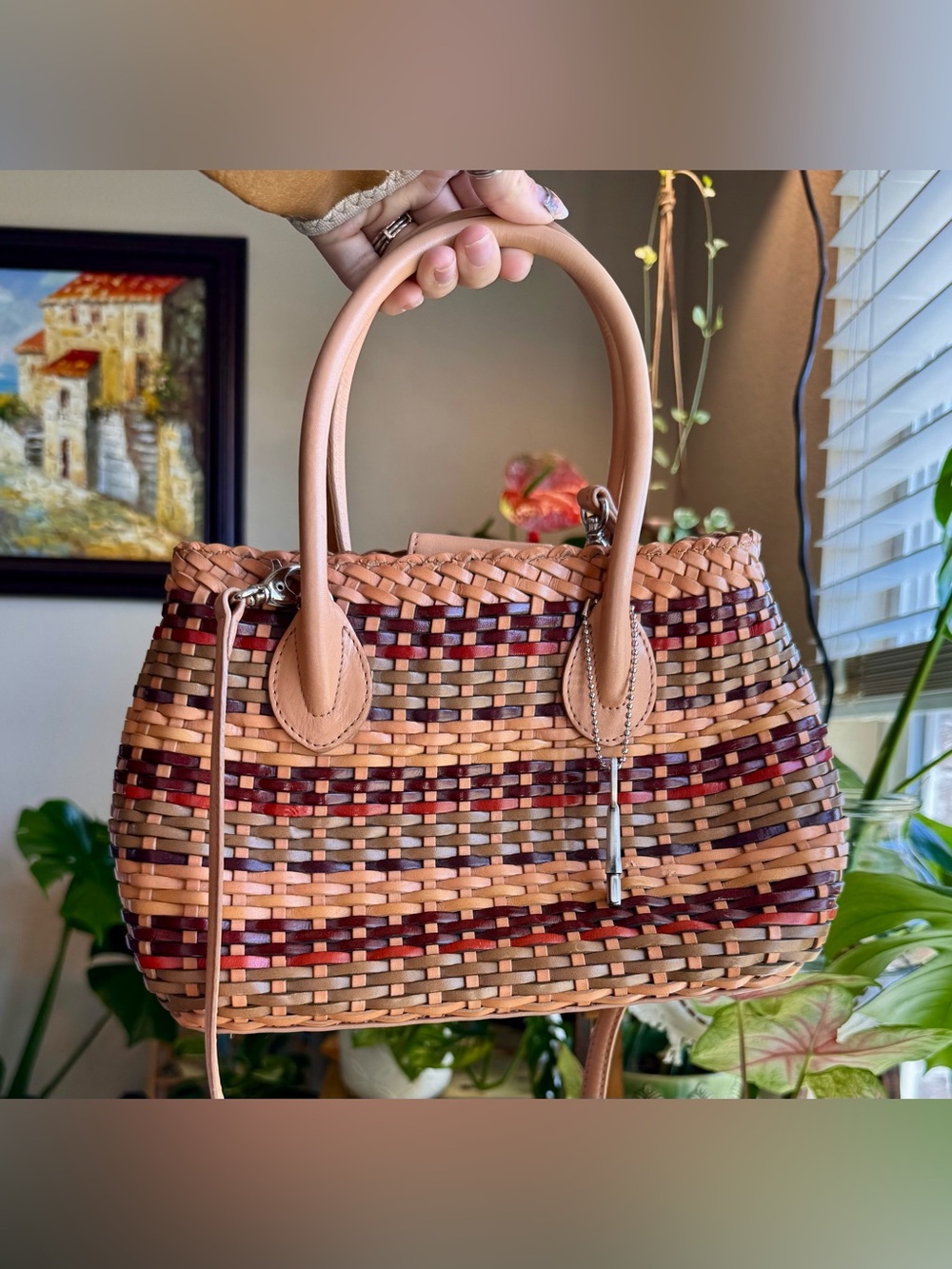Fossil Woven Leather Satchel Crossbody Bag Purse